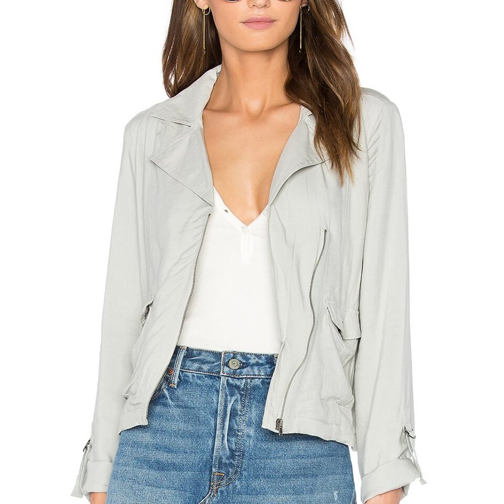 JACK BY BB DAKOTA "Yohan" Twill Moto Jacket in Light Grey - XS